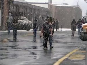 Students Walking in Inclement Weather